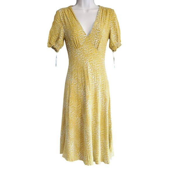 Y2K Diane Von Furstenberg Yellow Leopard Idris Baby Doll Midi Dress Size 4 - Picture 1 of 4